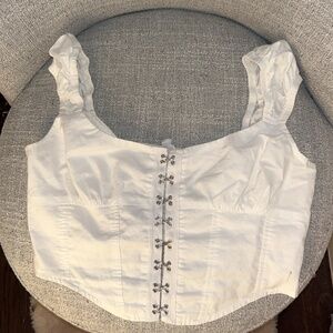 White Puff Sleeve Hook & Eye Crop Top